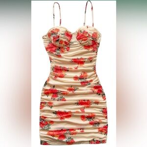 Floral Print Women's corset ruched mesh Dress brand new size small